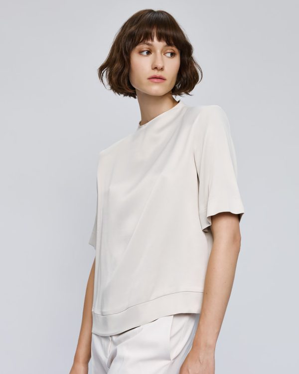 Satin short-sleeve blouse with a round neckline - Access Fashion - Image 12