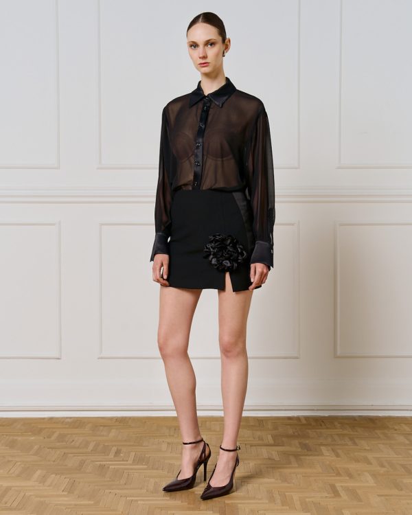 Mouslin shirt with puff sleeves - Access Fashion - S/M, BLACK