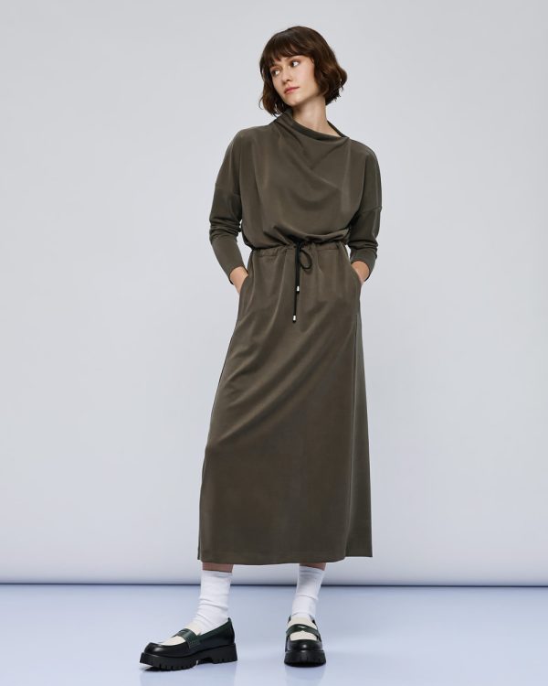Long dress with asymmetric turtleneck and drawstring waist - Access Fashion - Image 6