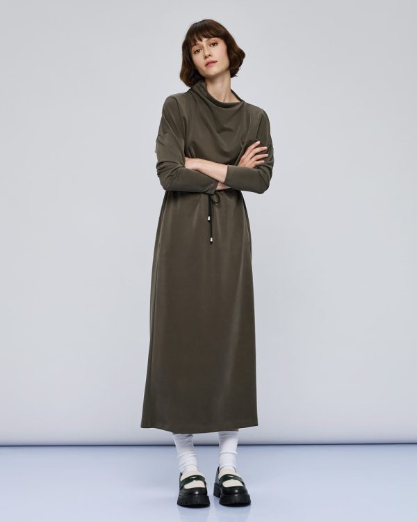 Long dress with asymmetric turtleneck and drawstring waist - Access Fashion - Image 7
