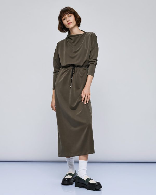 Long dress with asymmetric turtleneck and drawstring waist - Access Fashion - Image 8
