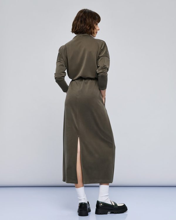 Long dress with asymmetric turtleneck and drawstring waist - Access Fashion - Image 9