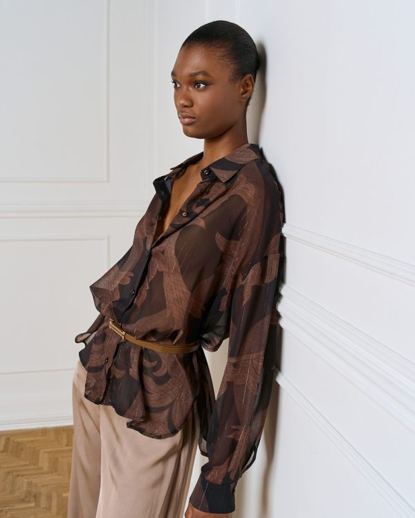 Printed semi-transparent shirt with lurex details - Access Fashion