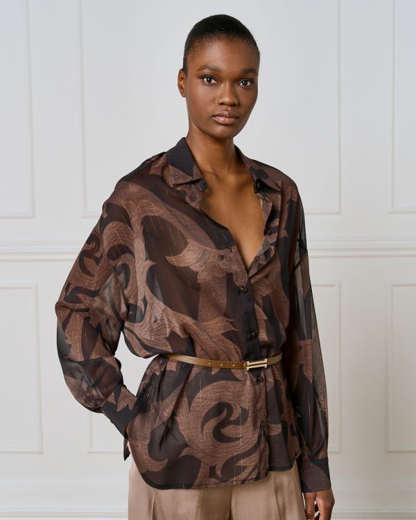 Printed semi-transparent shirt with lurex details - Access Fashion - Image 3
