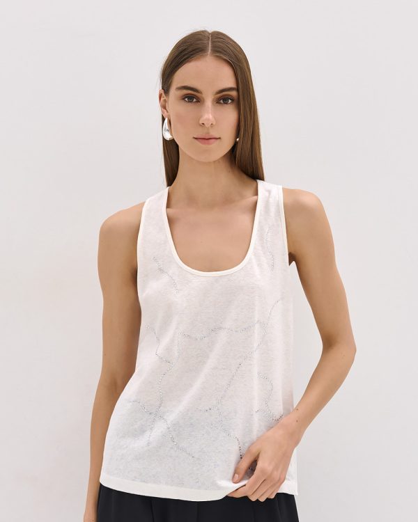 Sleeveless top with rhinestones - Access Fashion