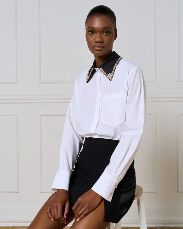 Shirt with detachable rhinestone collar - Access Fashion