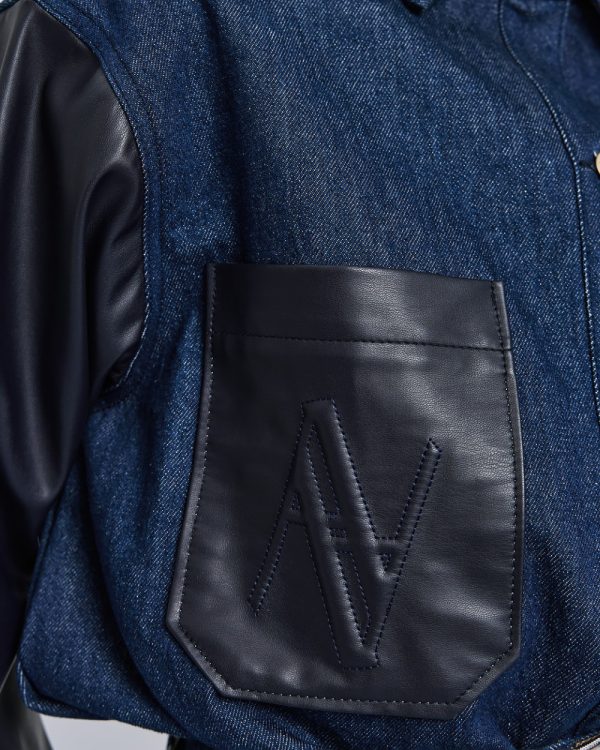 Denim shirt with faux leather-effect details - Access Fashion - Image 6