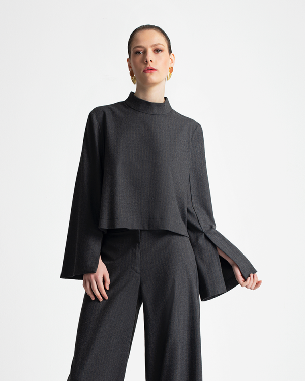 High-neck blouse with flared sleeves -Moutaki