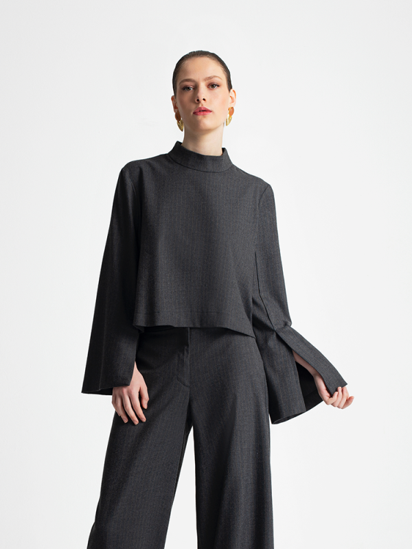 High-neck blouse with flared sleeves -Moutaki