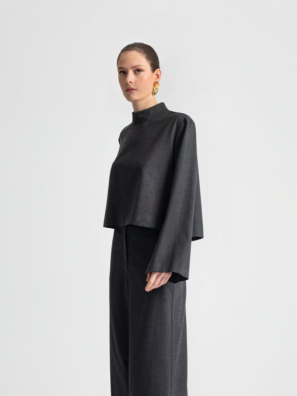High-neck blouse with flared sleeves -Moutaki - Image 2