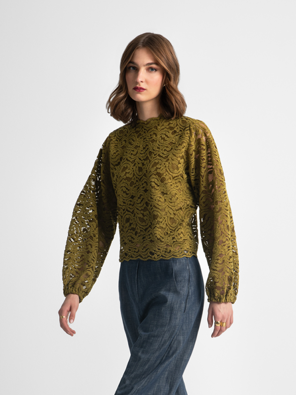 Lace blouse with long sleeves and round neckline - Moutaki - Image 2