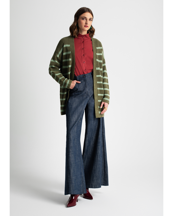 High-waist denim trousers with wide-leg - Moutaki