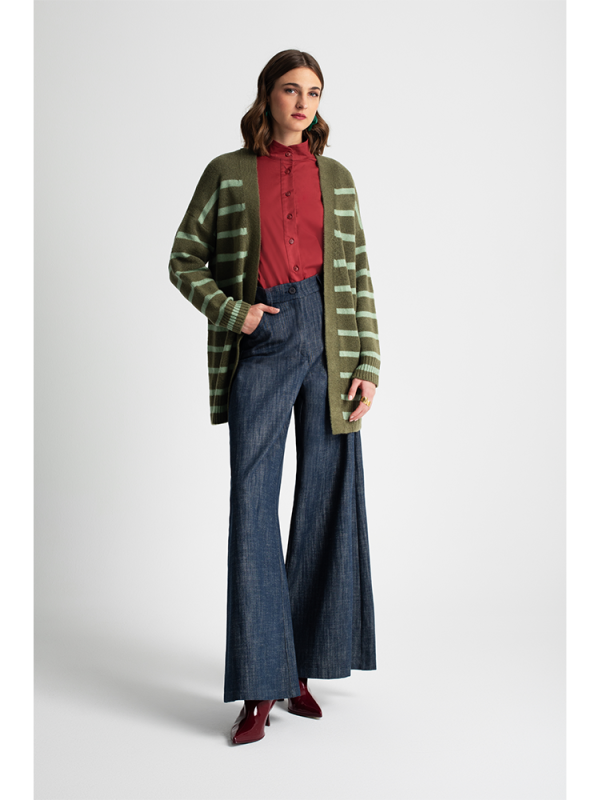 High-waist denim trousers with wide-leg - Moutaki