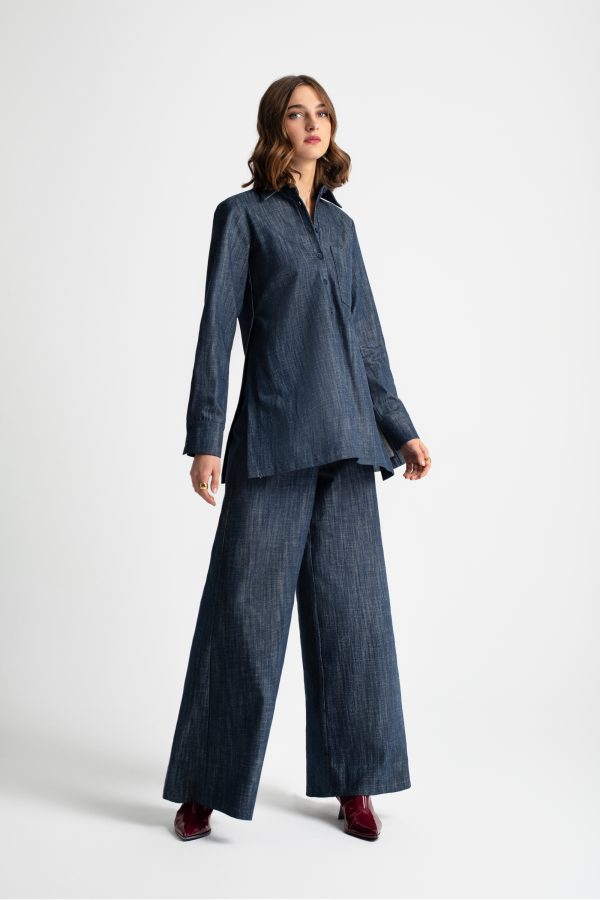 High-waist denim trousers with wide-leg - Moutaki - Image 3