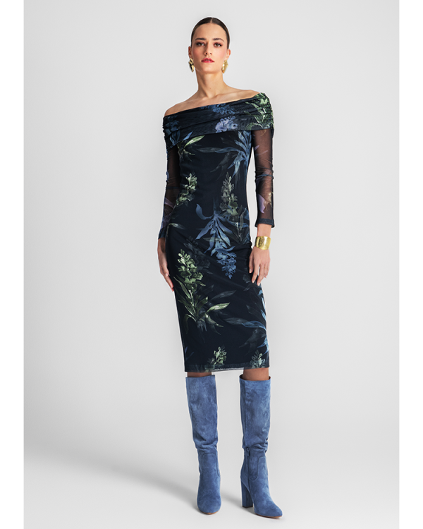 Floral mesh off-shoulder dress - Moutaki
