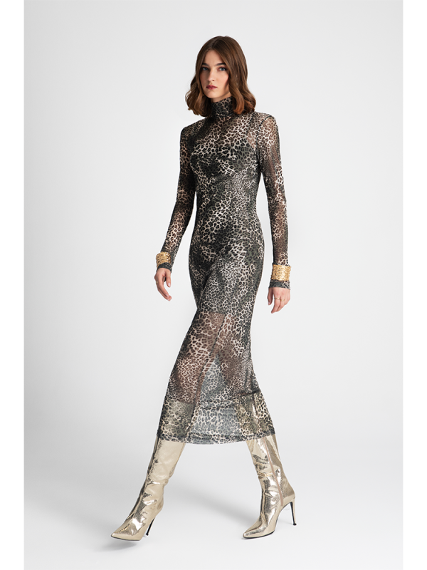 Printed mesh turtleneck dress - Moutaki