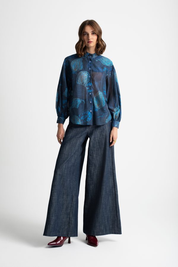 Lightweight shirt with  long balloon sleeves - Moutaki - Image 2