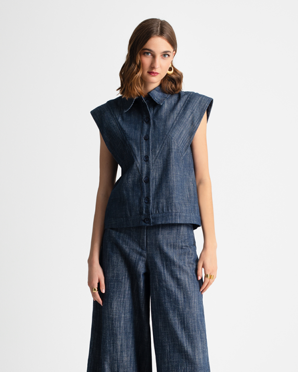 Sleeveless denim shirt - Moutaki