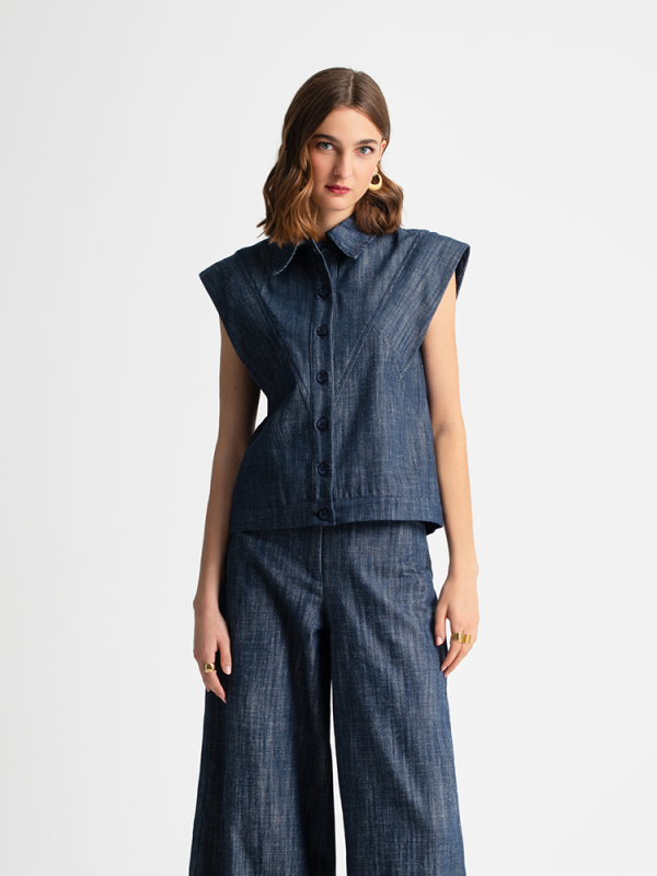 Sleeveless denim shirt - Moutaki