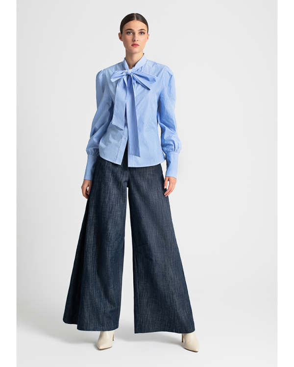 Striped shirt with bow tie and puff sleeves - Moutaki