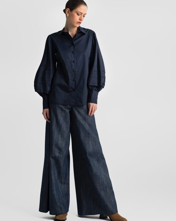 Cotton shirt with balloon sleeves and pleated detailing - Moutaki