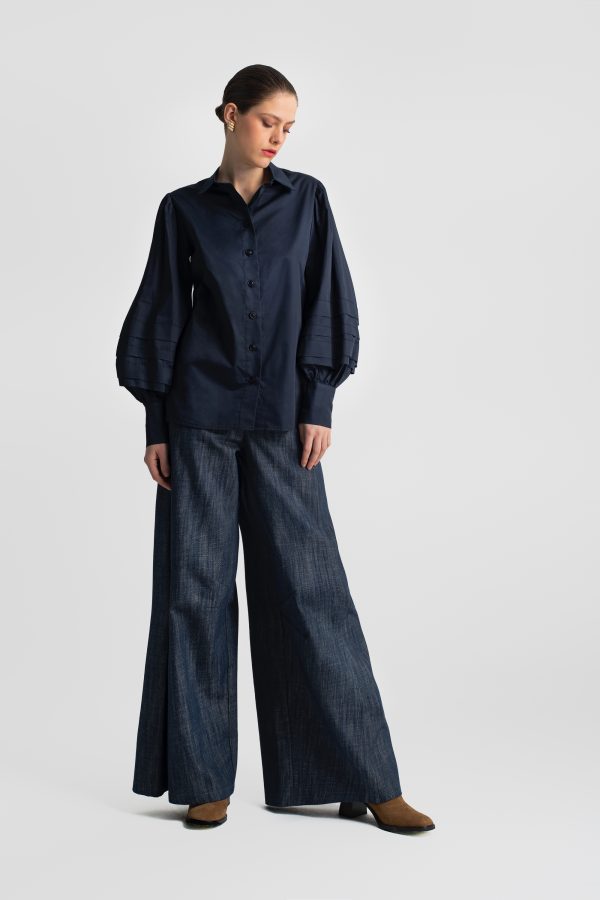 Cotton shirt with balloon sleeves and pleated detailing - Moutaki