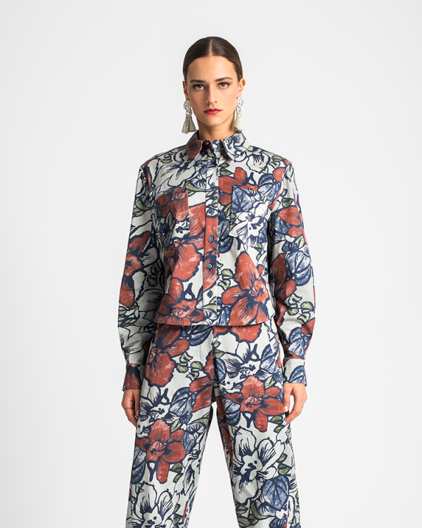 Multicolor floral print shirt with button closure - Moutaki