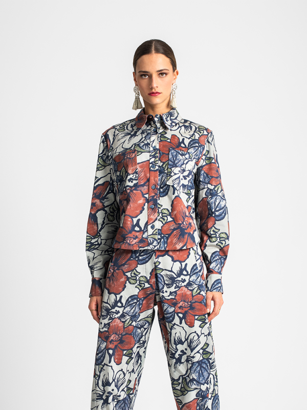 Multicolor floral print shirt with button closure - Moutaki