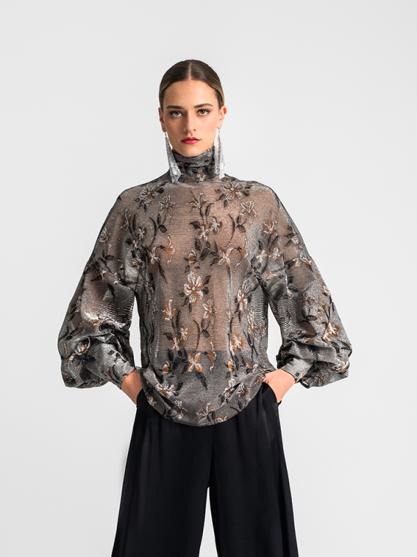 Sheer embroidered high-neck blouse - Moutaki