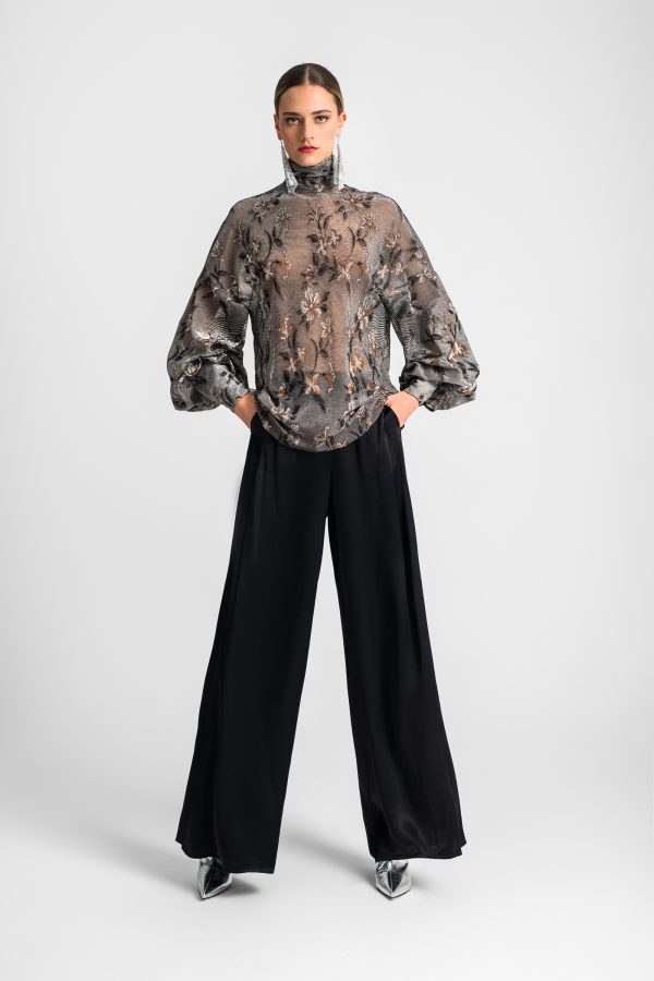 Sheer embroidered high-neck blouse - Moutaki - Image 2