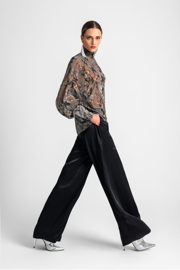 Sheer embroidered high-neck blouse - Moutaki - Image 3