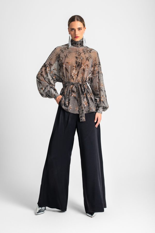 Sheer embroidered high-neck blouse - Moutaki - Image 4