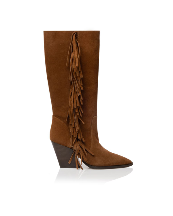 Suede fringe tall cowboy boots - Sante Shoes