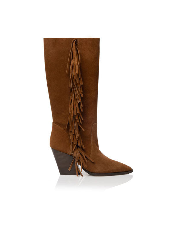 Suede fringe tall cowboy boots - Sante Shoes