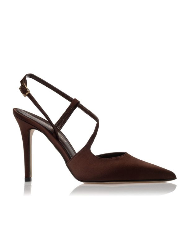 Satin slingback heels with cross-strap - Sante Shoes