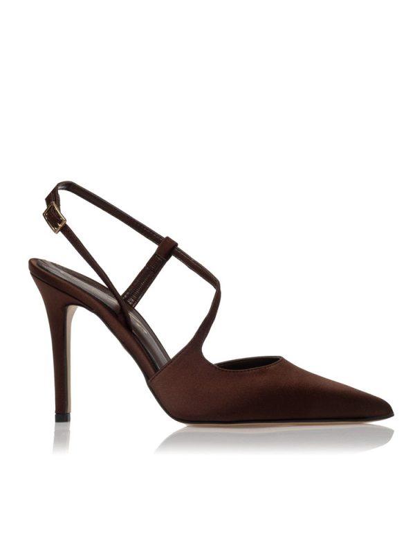 Satin slingback heels with cross-strap - Sante Shoes