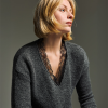 Lace detail knit sweater with v-neck - Tailor Made Knitwear