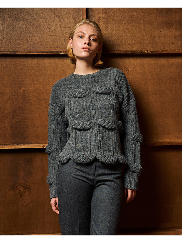 Textured knit sweater with 3D ribbed detailing - Tailor Made Knitwear