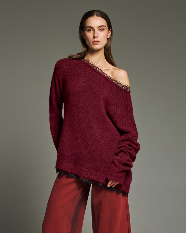 Open neck lace knit sweater - Tailor Made Knitwear - Image 2
