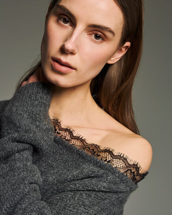 Open neck lace knit sweater - Tailor Made Knitwear - Image 3