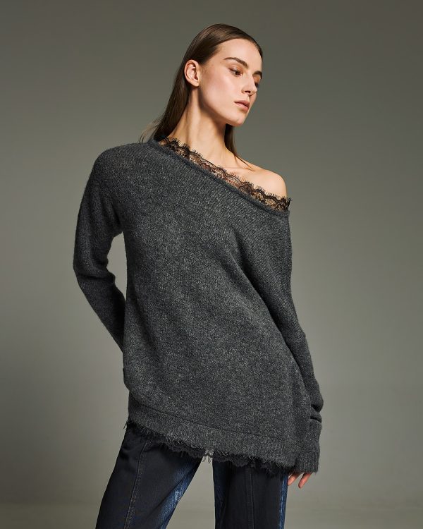 Open neck lace knit sweater - Tailor Made Knitwear - Image 4