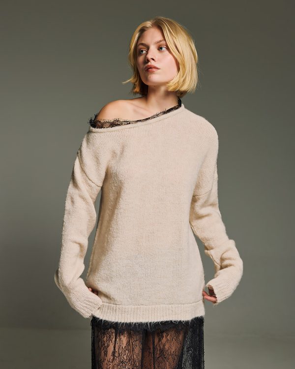 Open neck lace knit sweater - Tailor Made Knitwear - Image 6