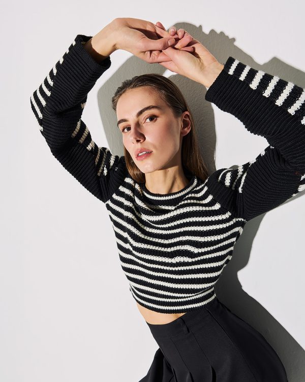 Striped knit sweater with shoulder button detail - Tailor Made Knitwear - Image 2