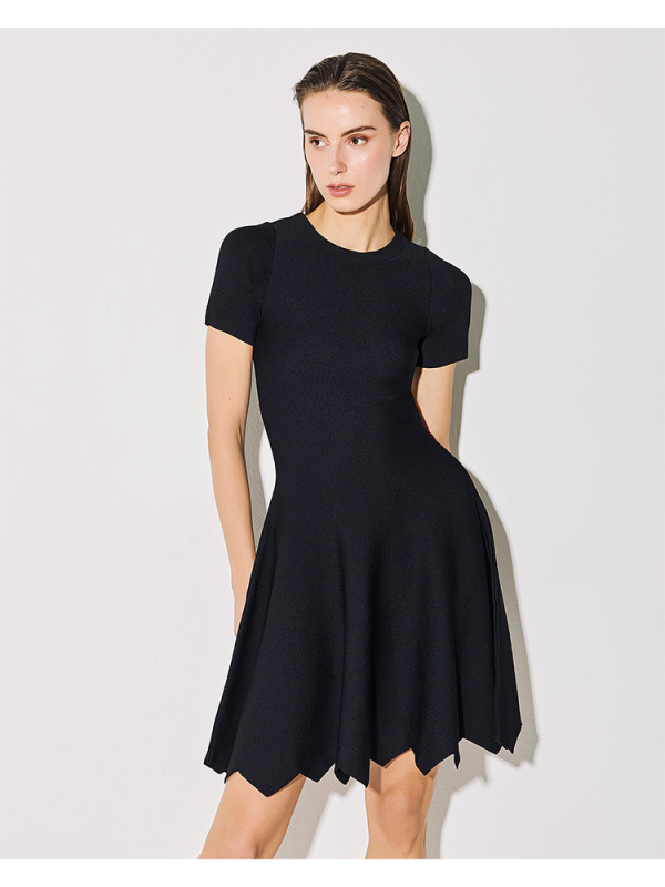 Short sleeve knit dress with flared hem - Tailor Made Knitwear
