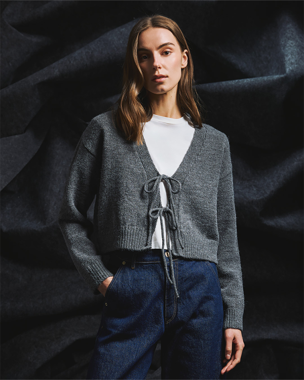 Knit cardigan with front tie details - Tailor Made Knitwear
