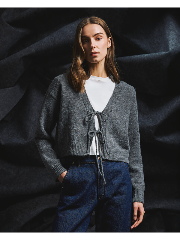 Knit cardigan with front tie details - Tailor Made Knitwear