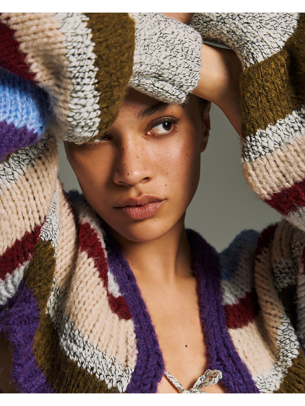 Striped knit cardigan bolero with front tie closure - Tailor Made Knitwear - Image 2