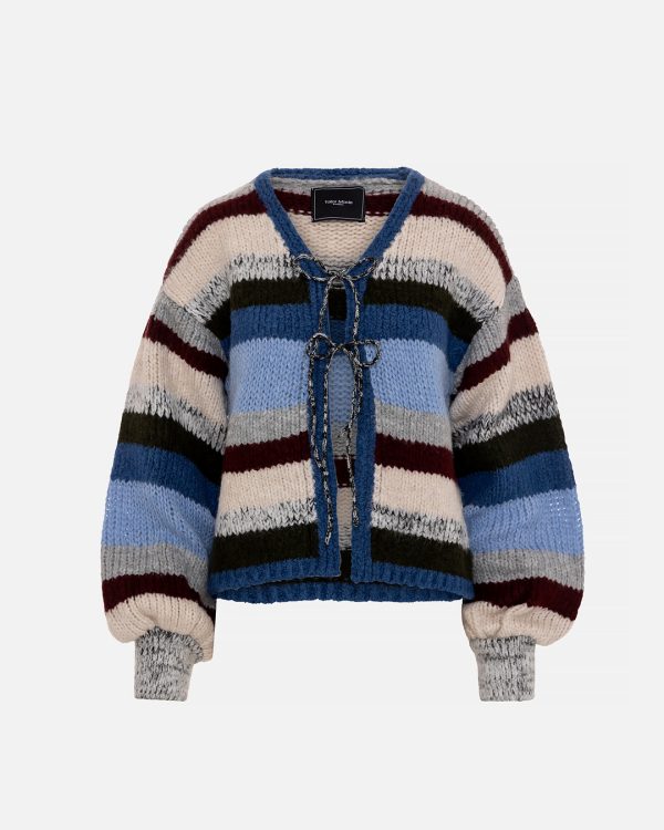 Striped knit cardigan bolero with front tie closure - Tailor Made Knitwear