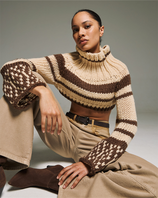 Striped knit sweater with flared sleeves - Tailor Made Knitwear