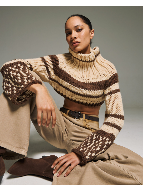 Striped knit sweater with flared sleeves - Tailor Made Knitwear